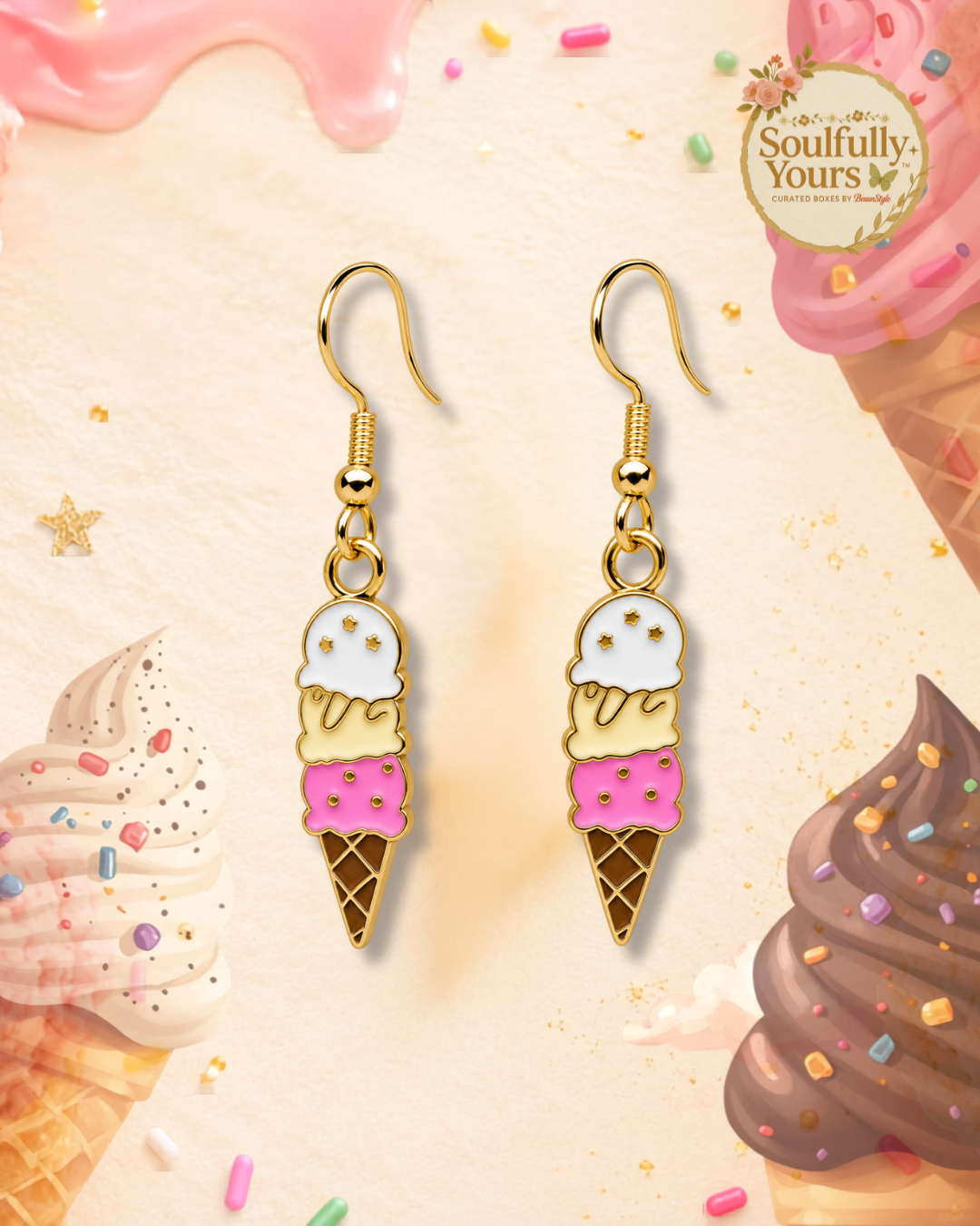 Three Sweet Scoops Ice Cream Earrings