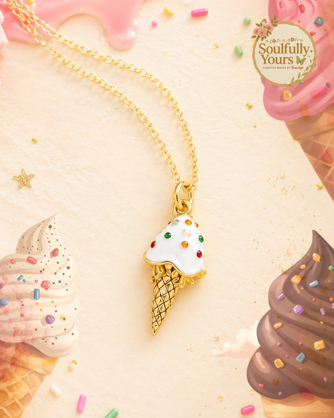 Sweet Treat Scoop Ice Cream Cone Necklace