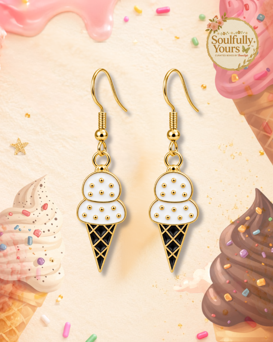 Vanilla Scoop Ice Cream Cone Earrings