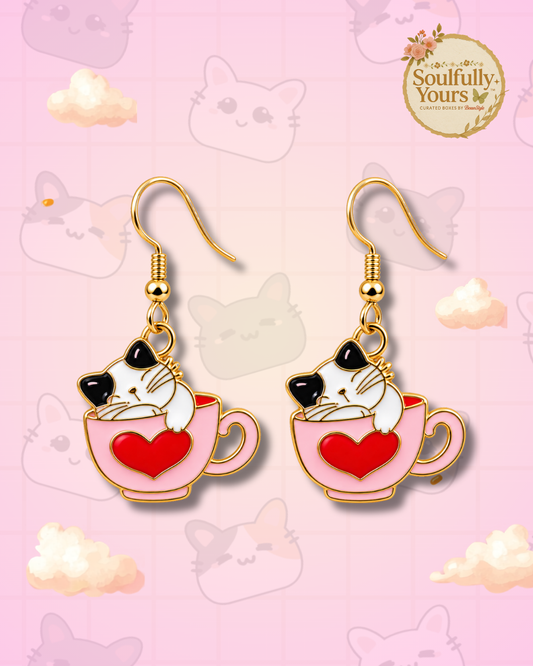 Sleeping Cat Teacup Earrings